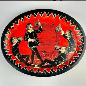 RARE Unique Antique 1930’s Man-cave Barware Bavarian Beer Hall Metal Tray